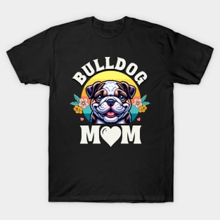 Colorful Bulldog Mom Retro Sunset Dog Lover T-Shirt